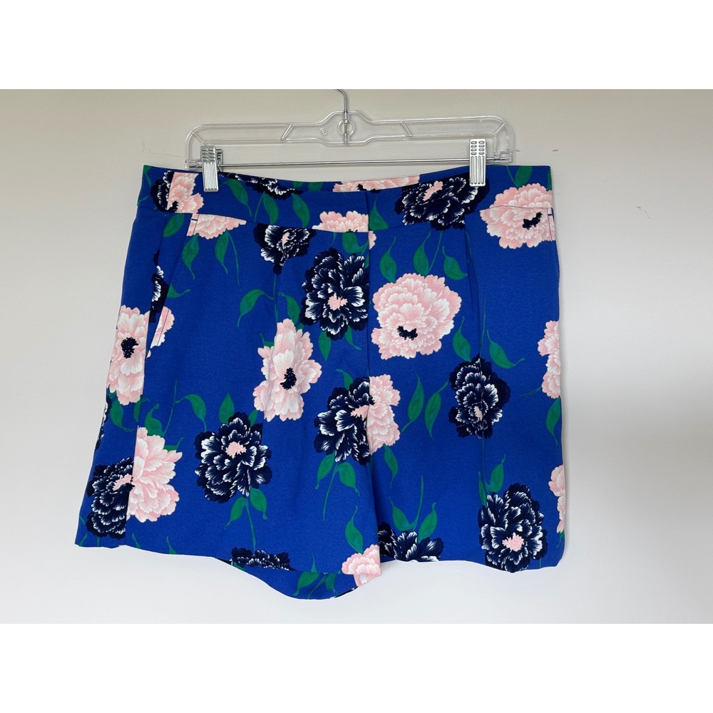 Ann Taylor Factory Floral Peony Shorts Blue Pink High Rise Sz 12 preppy southern